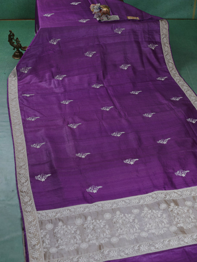 Purple Tussar Silk Saree
