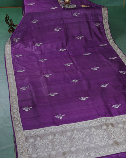 Purple Tussar Silk Saree