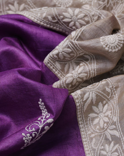 Purple Tussar Silk Saree