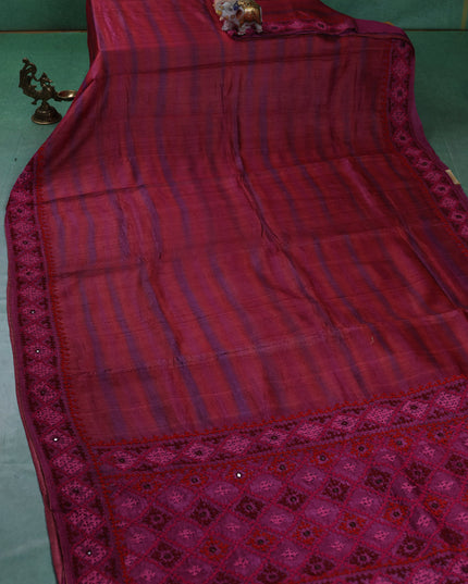 Rust-Purple Tussar Silk Saree