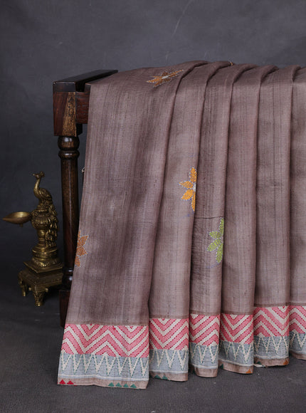 Grey Tussar Silk Saree