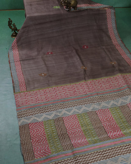 Grey Tussar Silk Saree