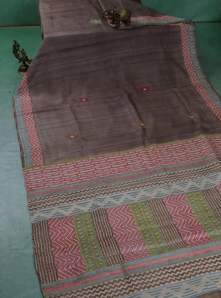 Grey Tussar Silk Saree