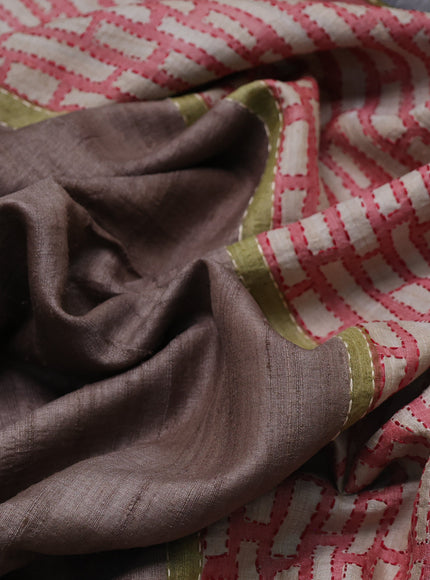 Grey Tussar Silk Saree