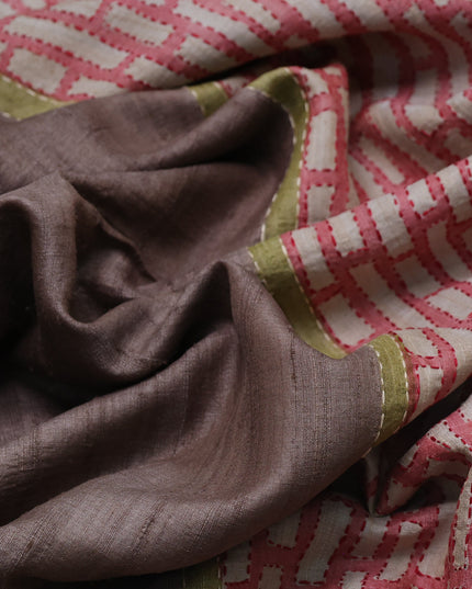 Grey Tussar Silk Saree