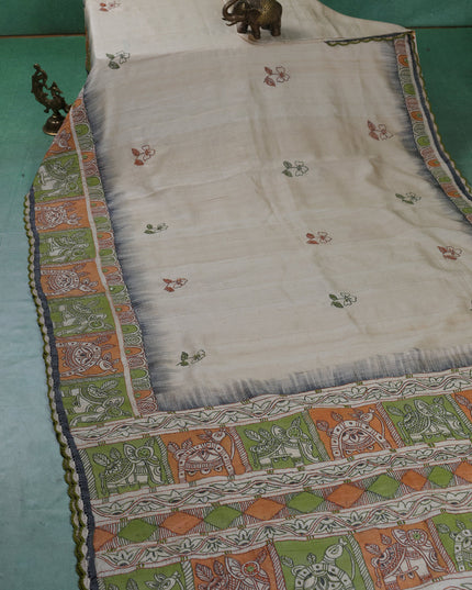 Cream Tussar Silk Saree