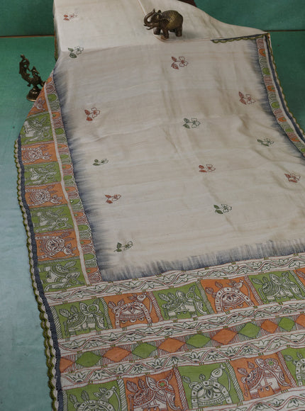 Cream Tussar Silk Saree