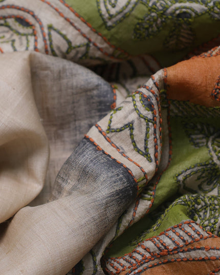 Cream Tussar Silk Saree