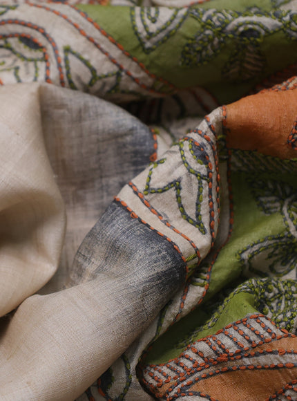 Cream Tussar Silk Saree