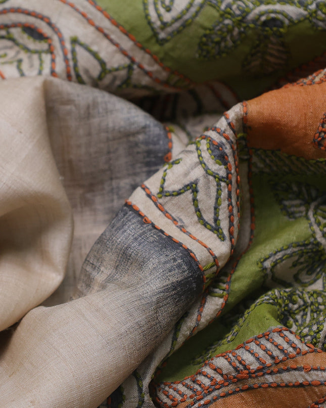 Cream Tussar Silk Saree