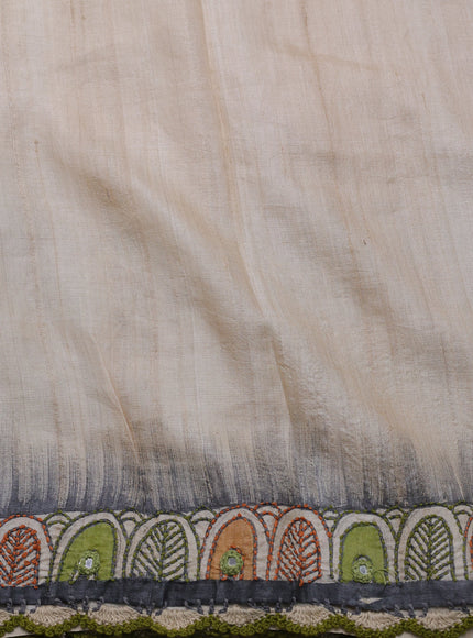 Cream Tussar Silk Saree