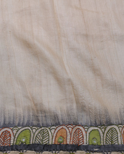 Cream Tussar Silk Saree