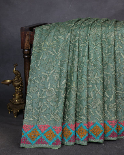 Pastel Green Tussar Silk Saree