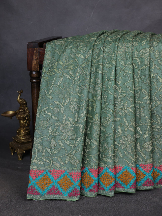 Pastel Green Tussar Silk Saree