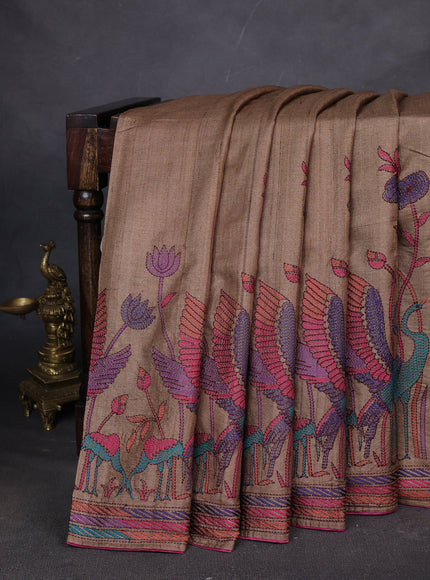Brown Tussar Silk Saree