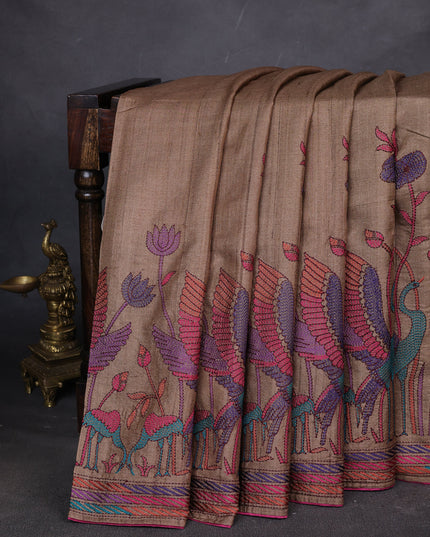 Brown Tussar Silk Saree