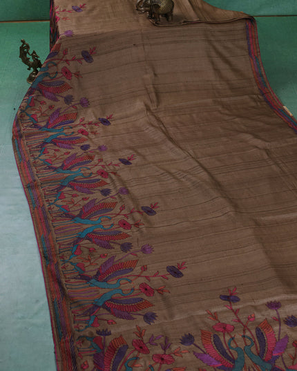 Brown Tussar Silk Saree