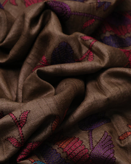Brown Tussar Silk Saree