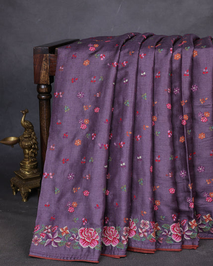 Purple Tussar Silk Saree