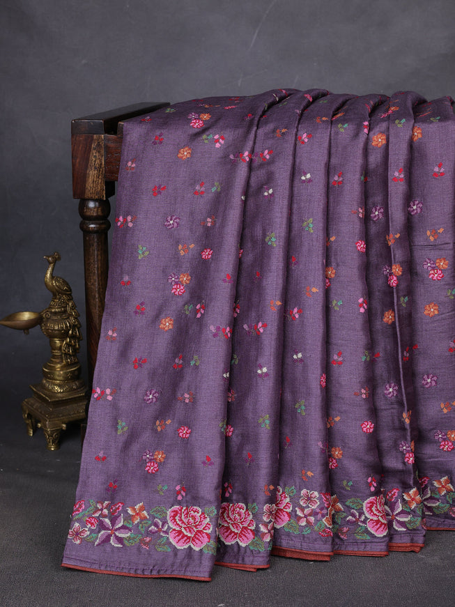 Purple Tussar Silk Saree
