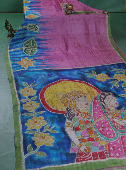 Pink-Sky Blue Tussar Silk Saree