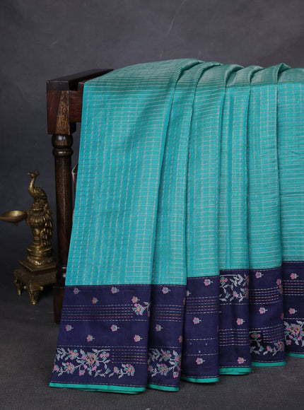Teal Blue-Dark Blue Tussar Silk Saree