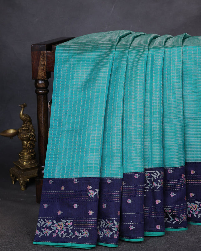 Teal Blue-Dark Blue Tussar Silk Saree