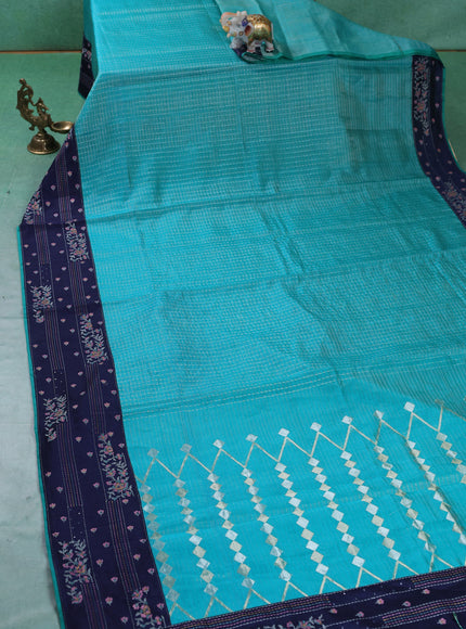 Teal Blue-Dark Blue Tussar Silk Saree