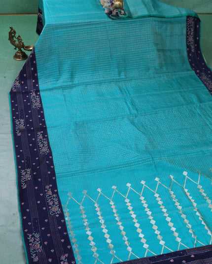 Teal Blue-Dark Blue Tussar Silk Saree