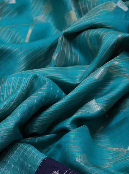 Teal Blue-Dark Blue Tussar Silk Saree