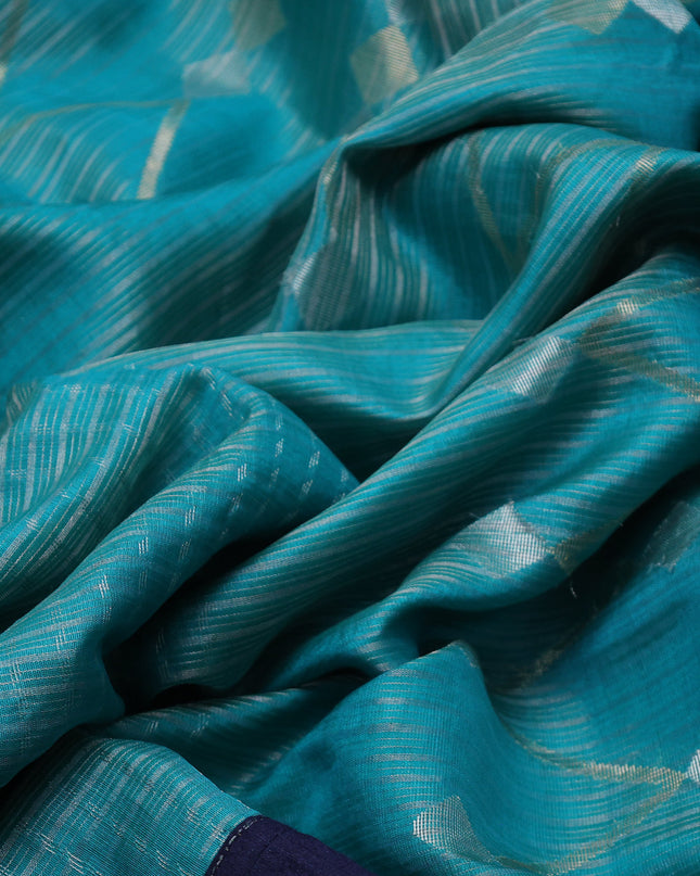 Teal Blue-Dark Blue Tussar Silk Saree