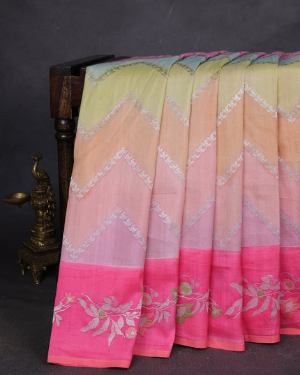 Peach-Pink Banarasi Tussar Silk Saree
