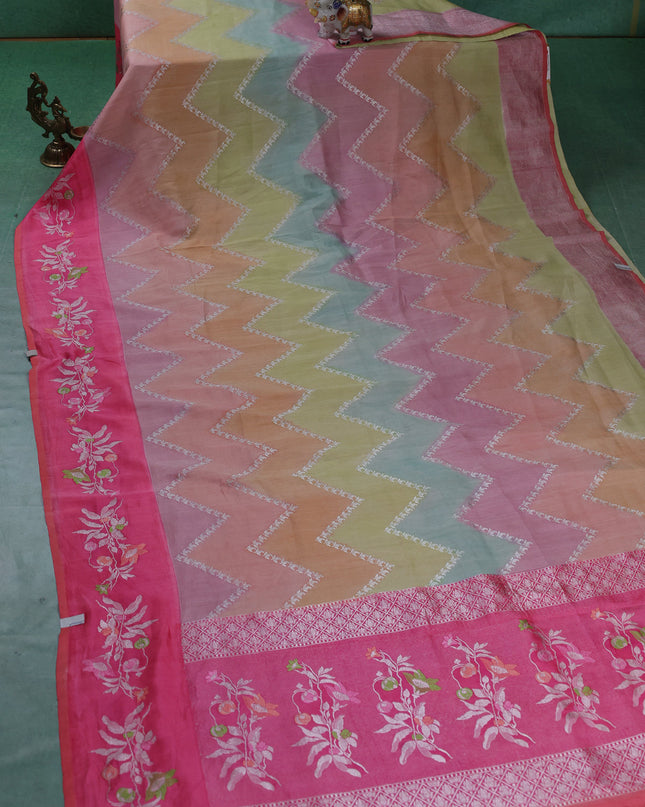 Peach-Pink Banarasi Tussar Silk Saree