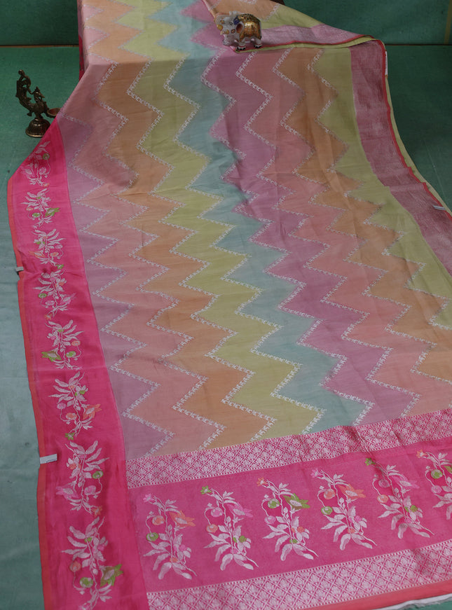 Peach-Pink Banarasi Tussar Silk Saree