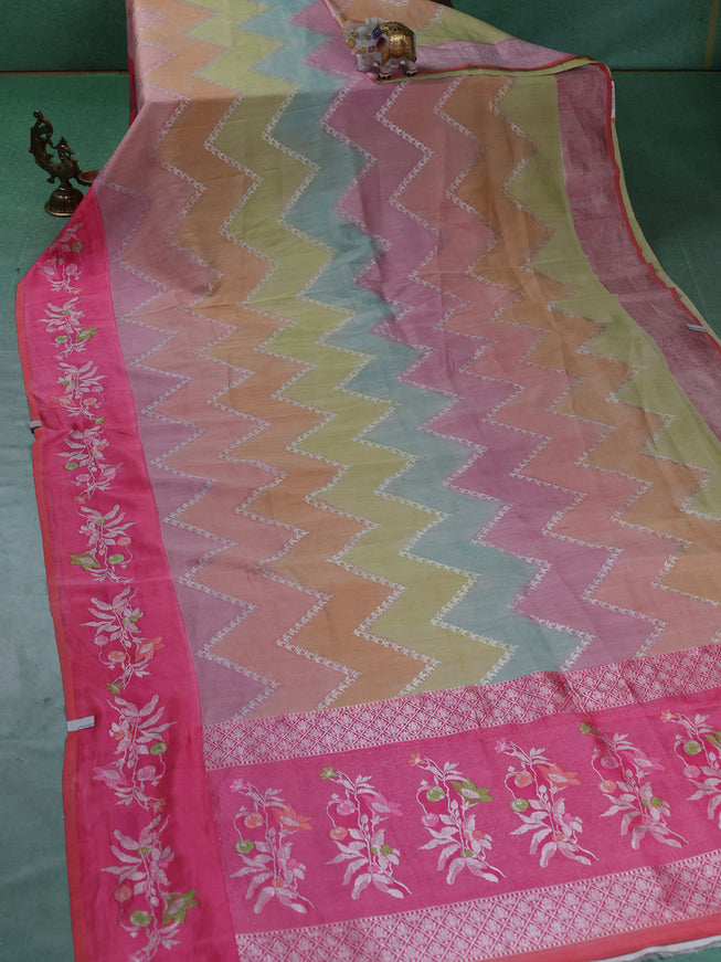 Peach-Pink Banarasi Tussar Silk Saree