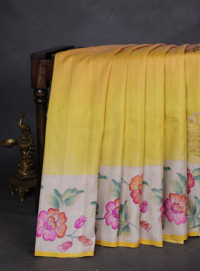 Yellow Banarasi Tussar Silk Saree