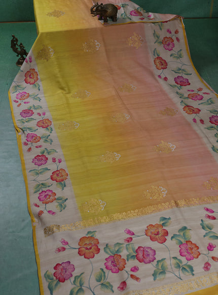 Yellow Banarasi Tussar Silk Saree