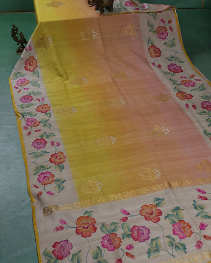 Yellow Banarasi Tussar Silk Saree