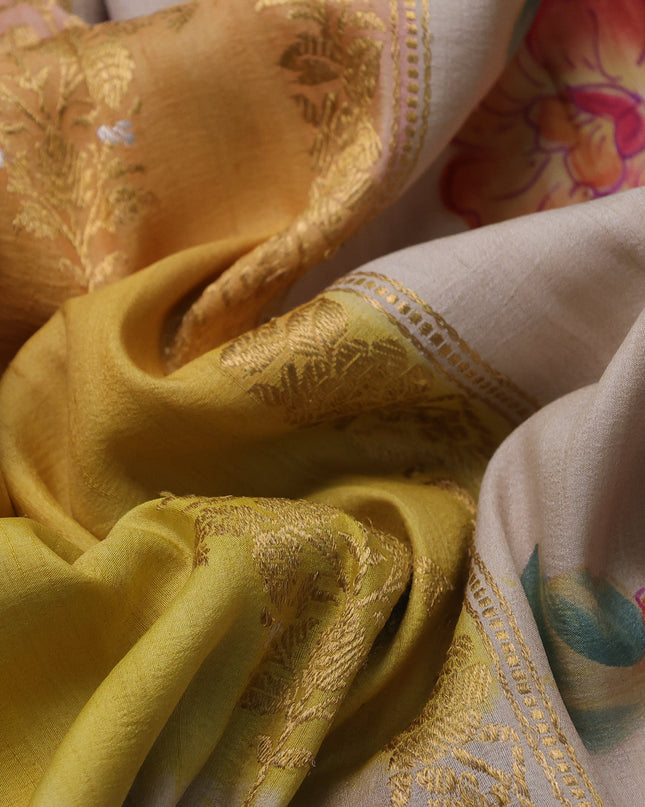 Yellow Banarasi Tussar Silk Saree