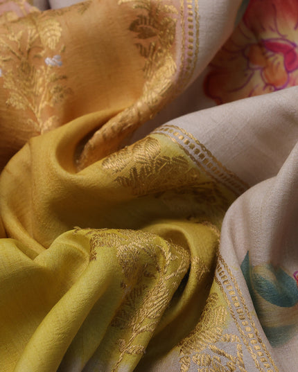 Yellow Banarasi Tussar Silk Saree