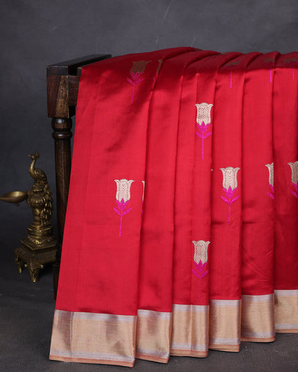 Red Banarasi Chanderi Silk Saree