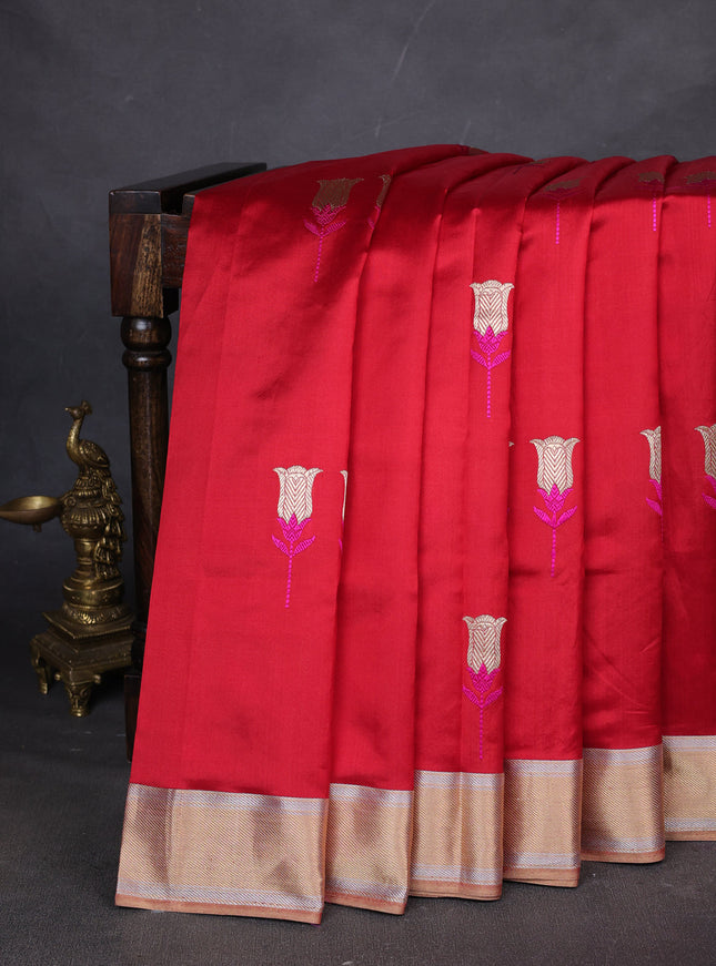 Red Banarasi Chanderi Silk Saree