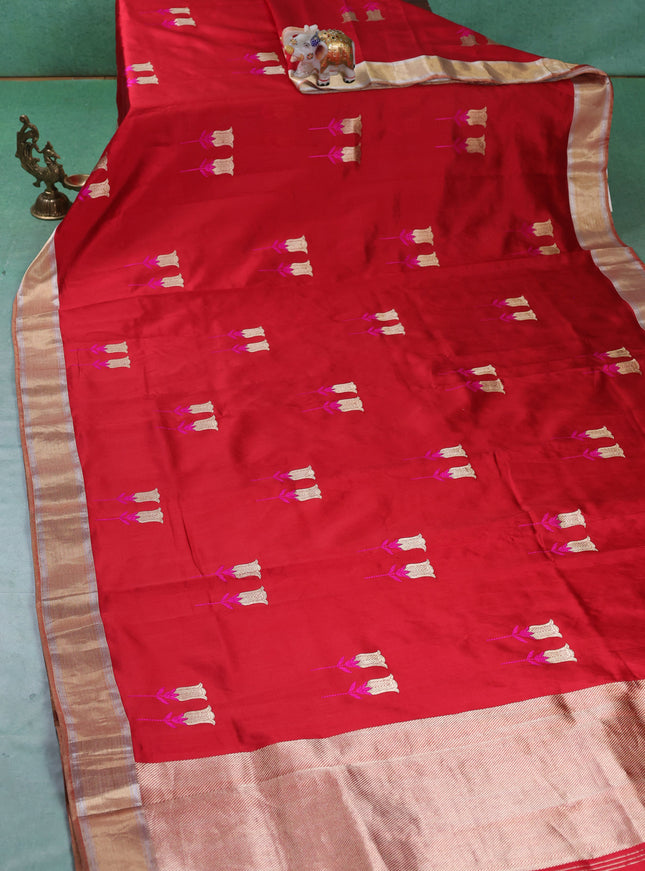 Red Banarasi Chanderi Silk Saree