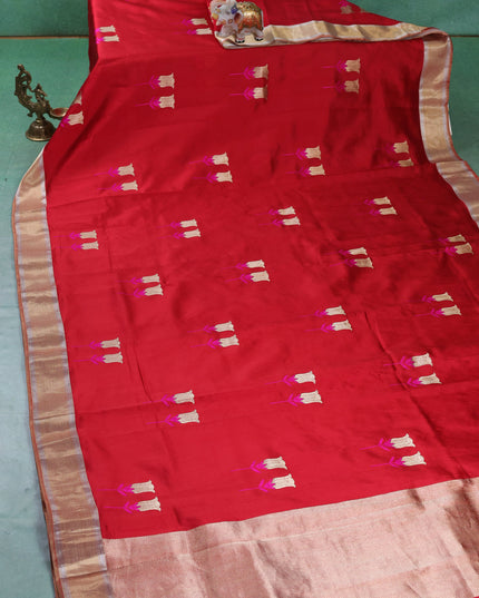 Red Banarasi Chanderi Silk Saree