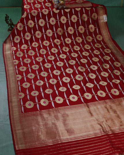 Red Banarasi Chanderi Silk Saree