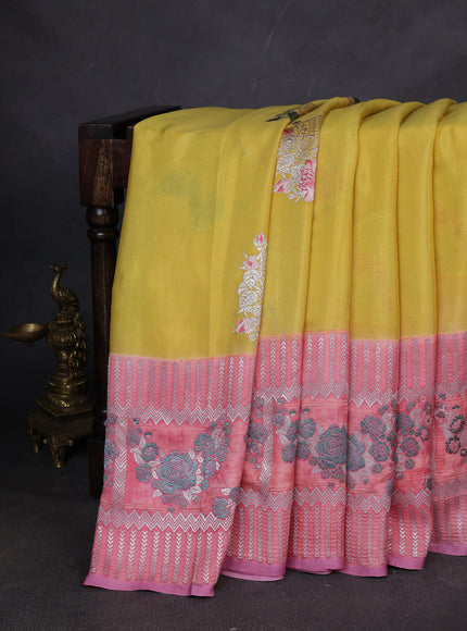 Yellow-Peach Banarasi Crepe Silk Saree