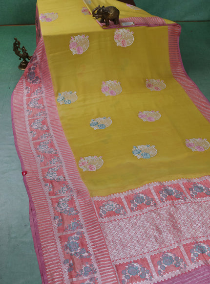 Yellow-Peach Banarasi Crepe Silk Saree