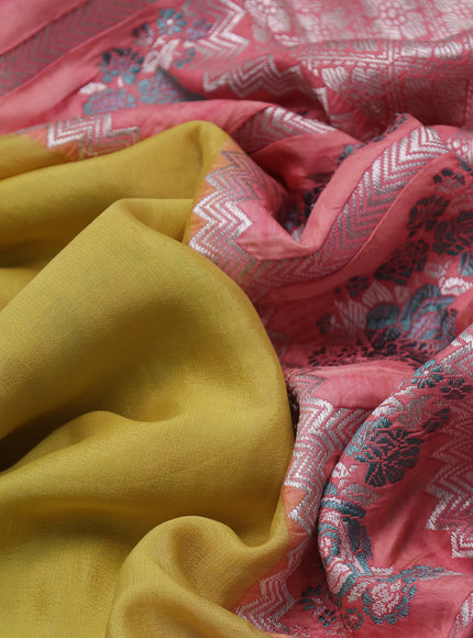 Yellow-Peach Banarasi Crepe Silk Saree