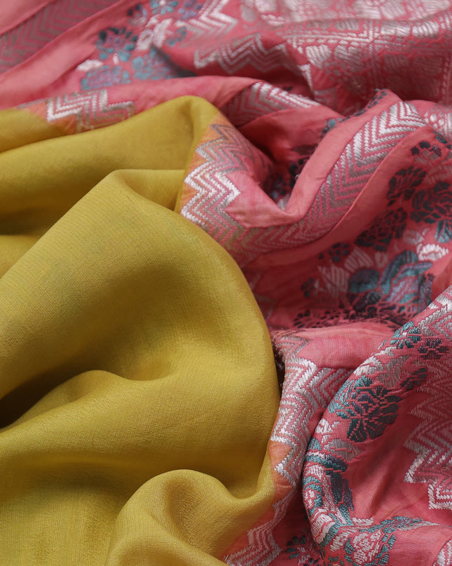 Yellow-Peach Banarasi Crepe Silk Saree