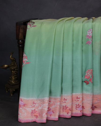 Pastel Green-Peach Banarasi Crepe Silk Saree